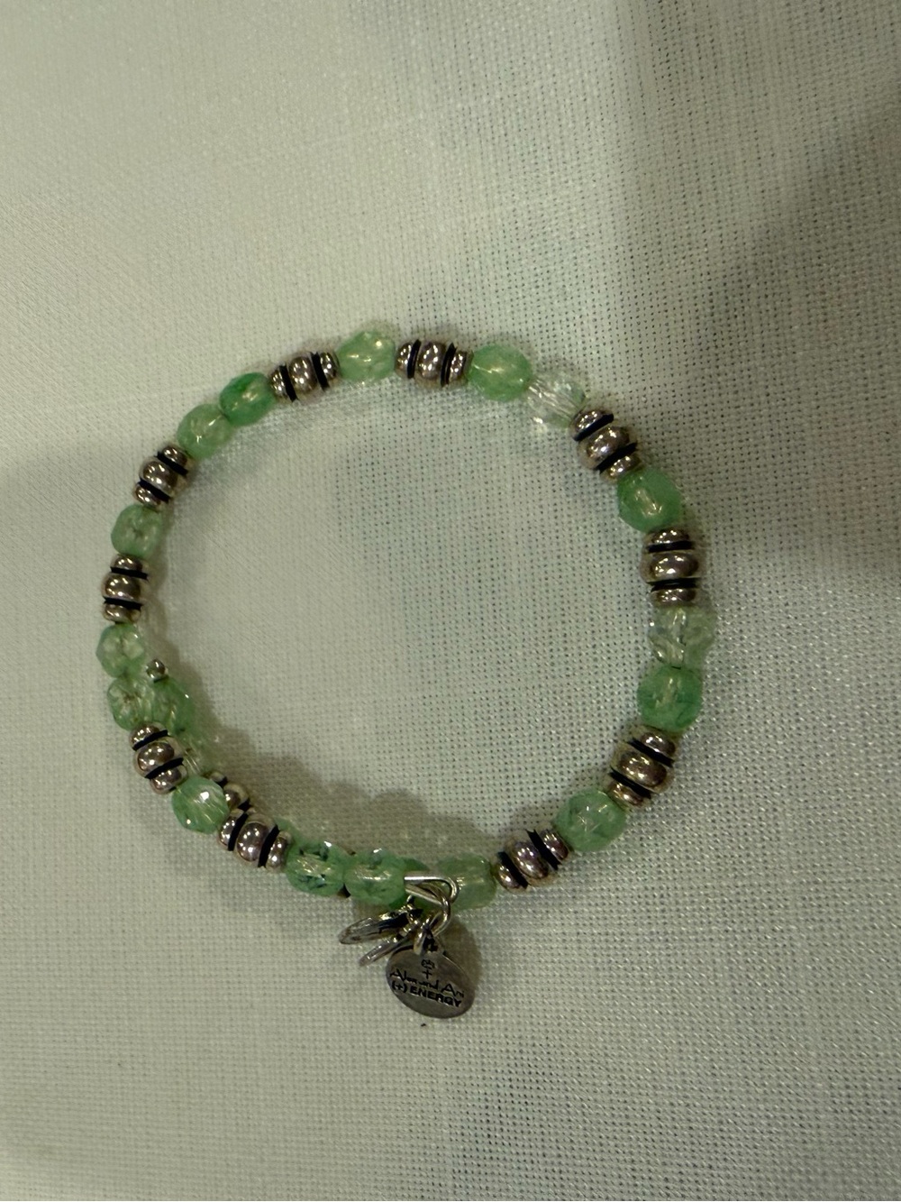 Alex and Ani Light Green Beaded Bracelet with Silver Accents
